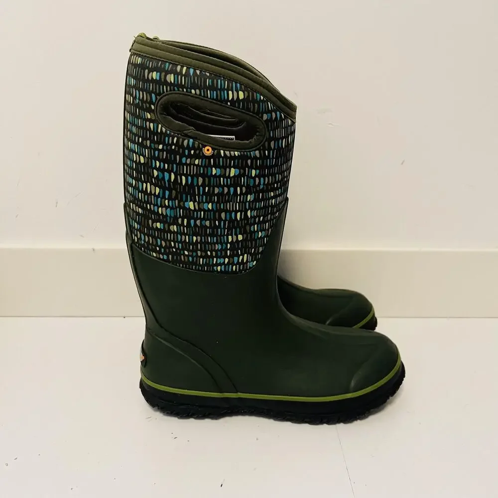 Bogs Boots Womens 8 Green Rubber Twinkle Neo Mid Calf Rain Shoes Waterproof